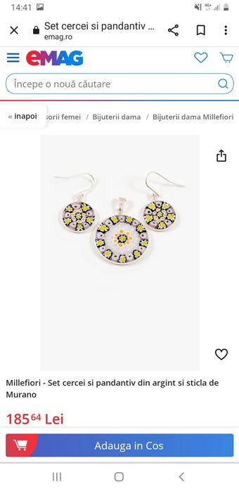 Set cercei + lantic cu pandativ argint Millefiori