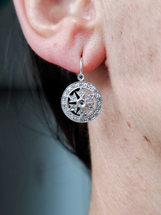 Cercei Aur Alb 14K Fulg De Nea Snowflake USA