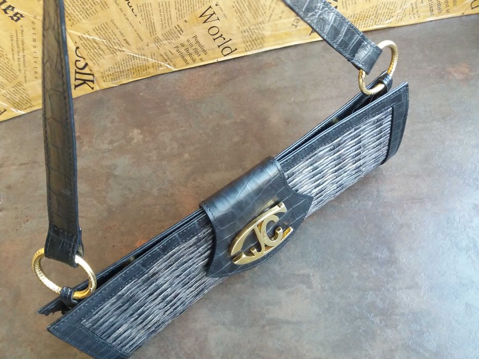 дамска чанта,Roberto Cavalli-малка парти чанта-естествена кожа