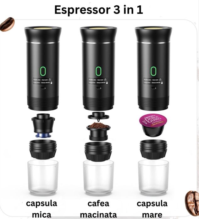 Espressor portabil 3in 1 cu baterie - incalzire automata