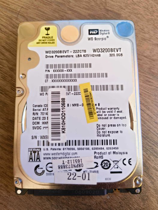 Твърд диск WD Scorpio Blue 320GB 2.5" SATA (WD3200BEVT) за лаптоп/конзола