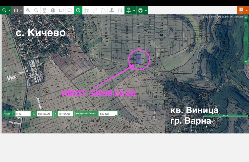Продава се голям парцел с изтекъл ПУП и гледка море в с. Кичево до Добрева чешма, гр. Варна