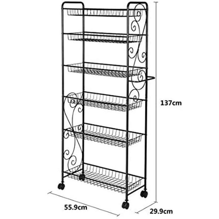 Метален стелаж на 6 нива с колелца за дома MW0109BK-N