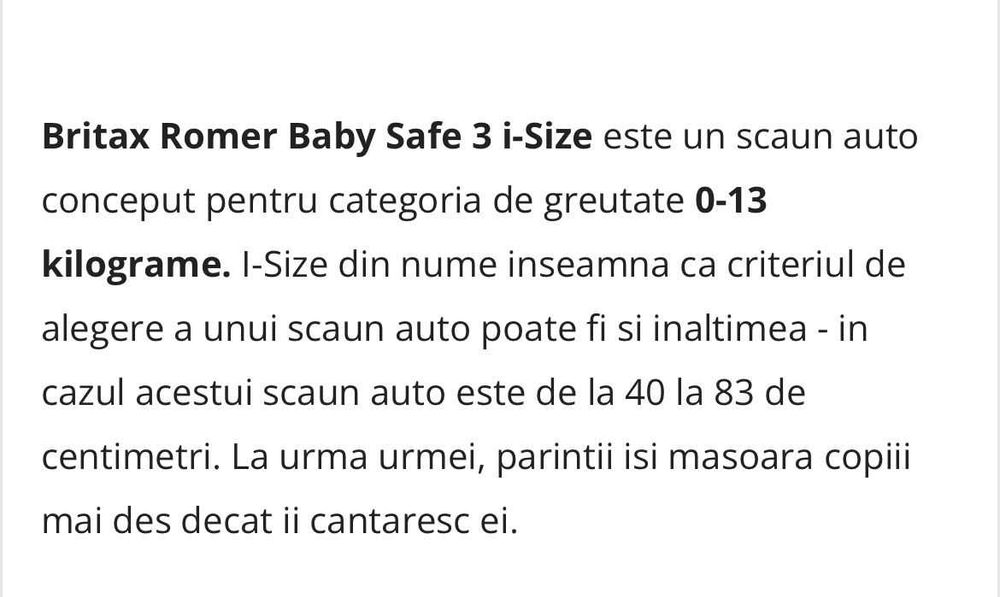 Vand scoica auto Britax Romer I size