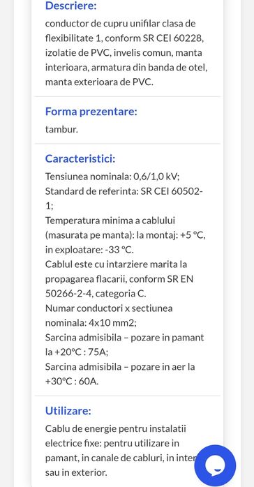 Cablu cupru  - CABLU  CYABY-F 4X10