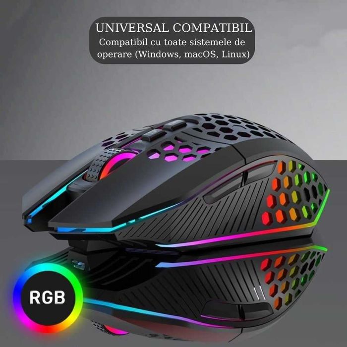Mouse pentru gaming, Wireless, Alb/Negru