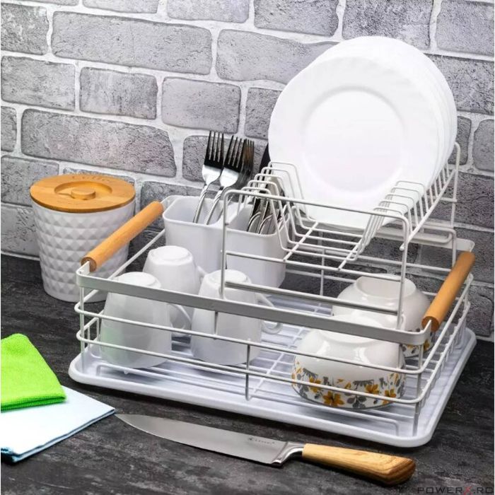 Suport pentru vase cu 2 nivele, otel-plastic 43x32x27 cm, alb,