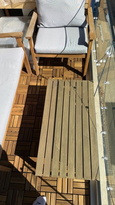 Set mobilier gradina GoodHome Denia, banca cu masa si 2 fotolii, culoare maro