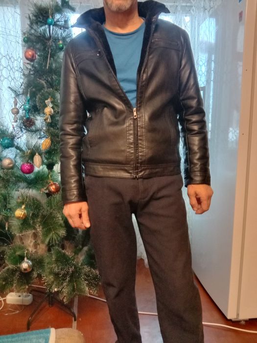 Куртка теплая кожаная цигейка