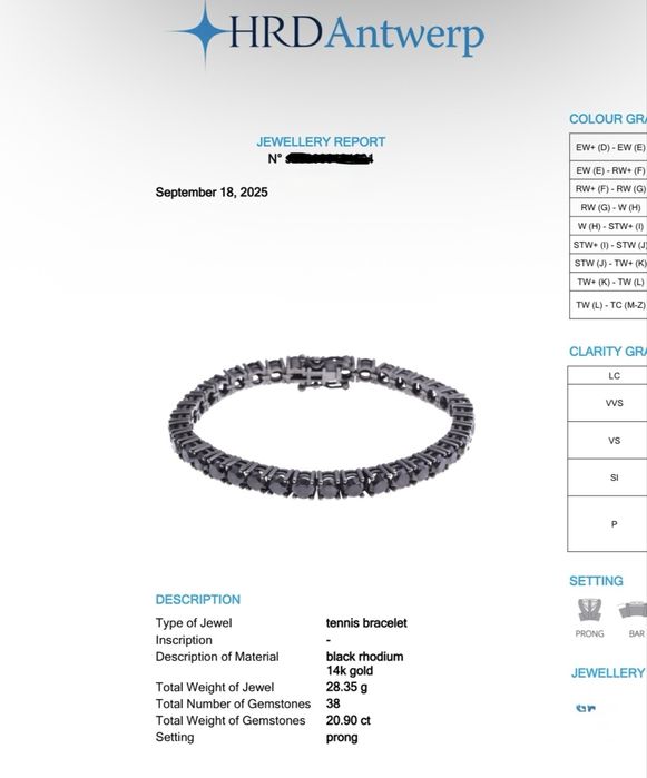 Tennis Bracelet Black Diamonds HRD 20.90ct