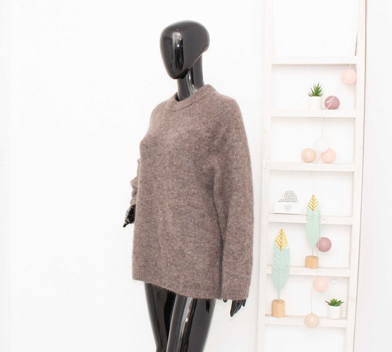 Yôke дамски пуловер от мохер и вълна кафяв меланж овърсайз S