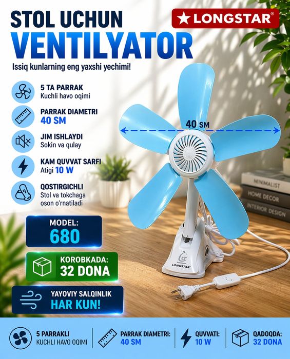 Ventilyatorlar osma va stoykali kelishilgan narxlarda