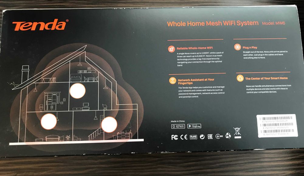 Router Wireless Tenda nova MW6 Set 3 bucati, WiFi 5, 1200Mb/s, 100x100x100mm, alb
