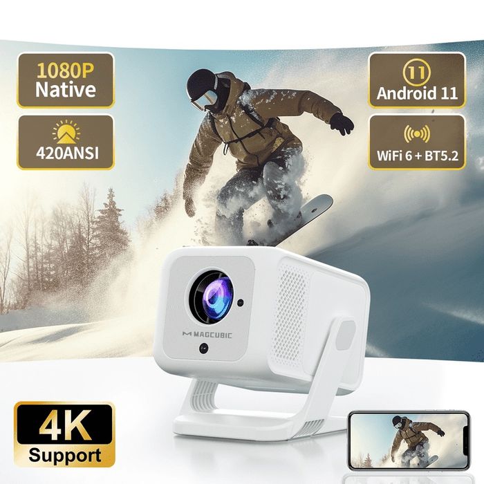 Промо.Цена!2026г.Smart/4K/ Android WiFi/Мини проектор +72инчов екран