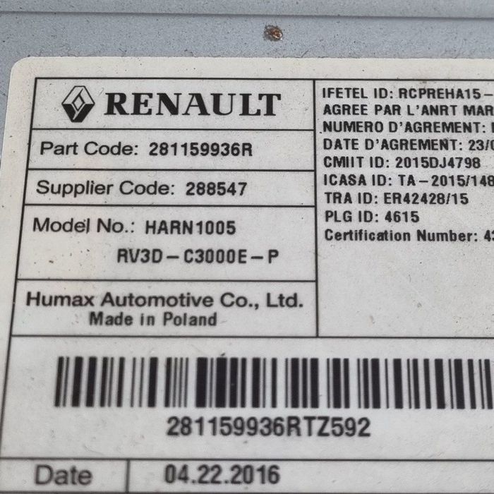 Cd player Dacia Dacia Logan II MCV 2013 - 2016 (1422) 281159936R