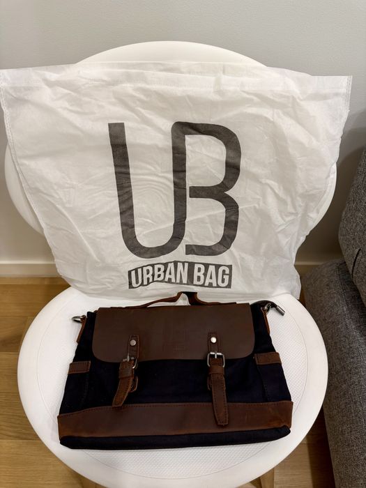 Geanta de umar piele naturala si textil cerat Urban Bag Goteborg Negru