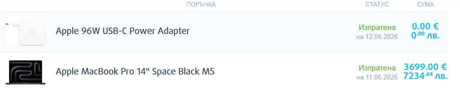 Macbook Pro M5 - 10C CPU | 10C GPU | 32GB RAM | 4TB SSD - Model A3434 чисто нов | brand new | фактура | гаранция