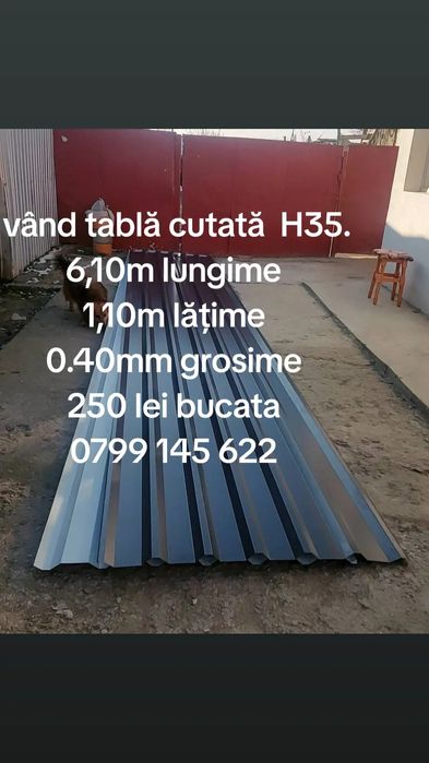 Vând tablă cutată 
Gri antracit 
6,10m lungime 
1,10m lățime 
0.40mm
2