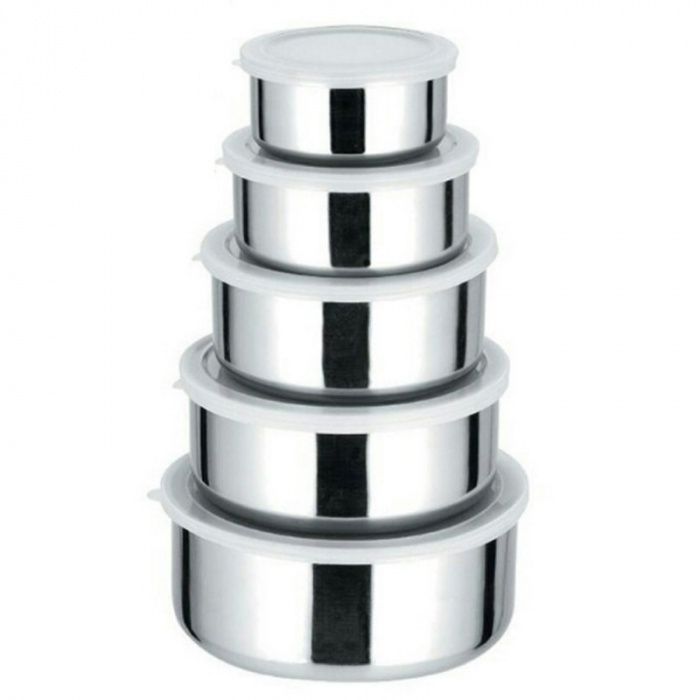 Set 5 caserole din Inox prevazute cu capace din plastic