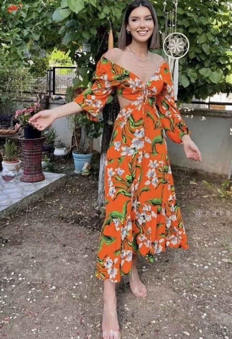 Rochie Portocalie Zara Cu Spatele Gol Mărimea 34 XS