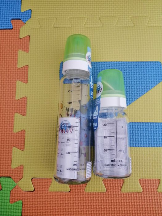 Canpol babies Ново Стъклено шише с тясно гърло и силиконови биберони