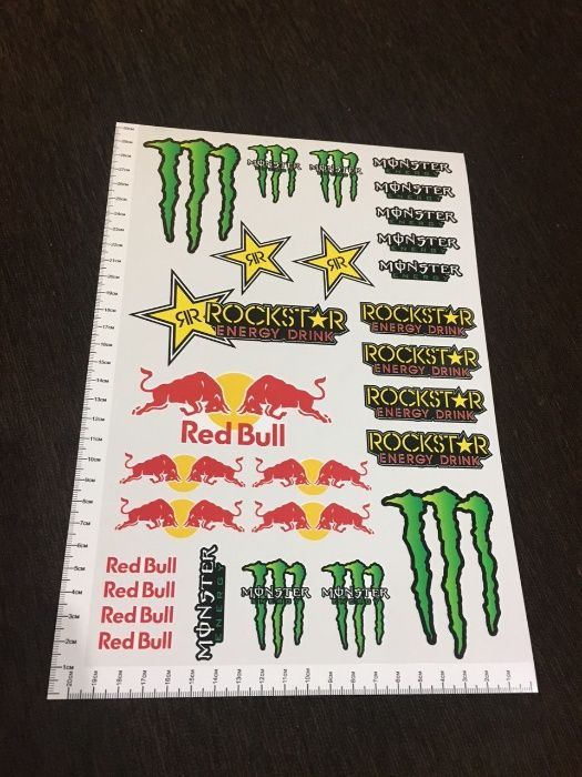 1 лист А4 PVC Monster Red Bull Rockstar стикери sticker Energy drink