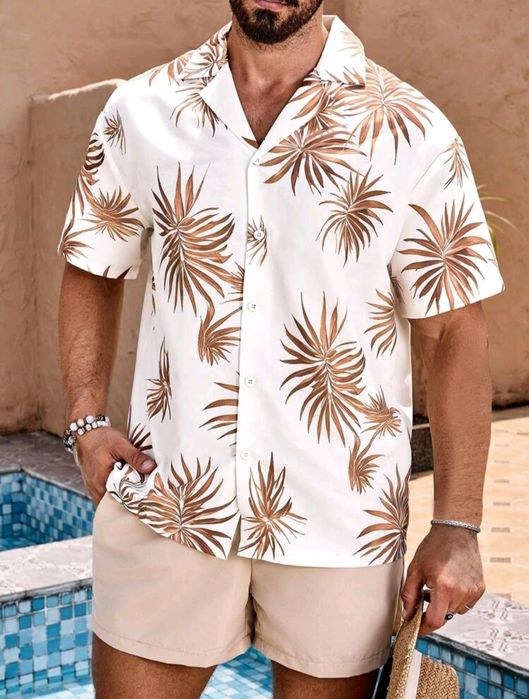 Cămașă hawaiană albă de plajă