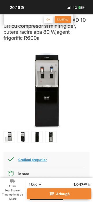 Dozator de apă cu minifrigider