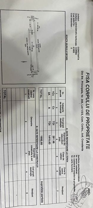 Teren intravilan1.692mp,Corbu-deschidere două străzi,ideal investiție
