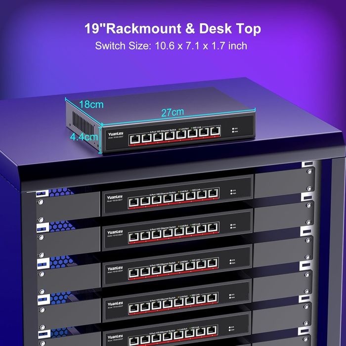 Yuanley 8 порта х 10G RJ45 Ethernet суич, неуправляем комутатор