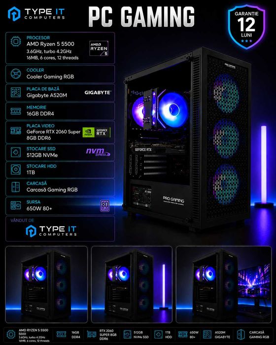PC Gaming Ryzen 5500, 16GB DDR4, RTX 2060 8GB DDR6, 512 Nvme, 1TB
