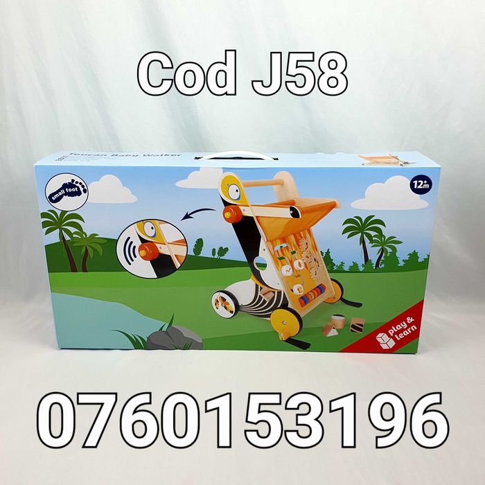 Premergator colorat din Lemn cu activitati in stil Tucan-Cu Roti-J58