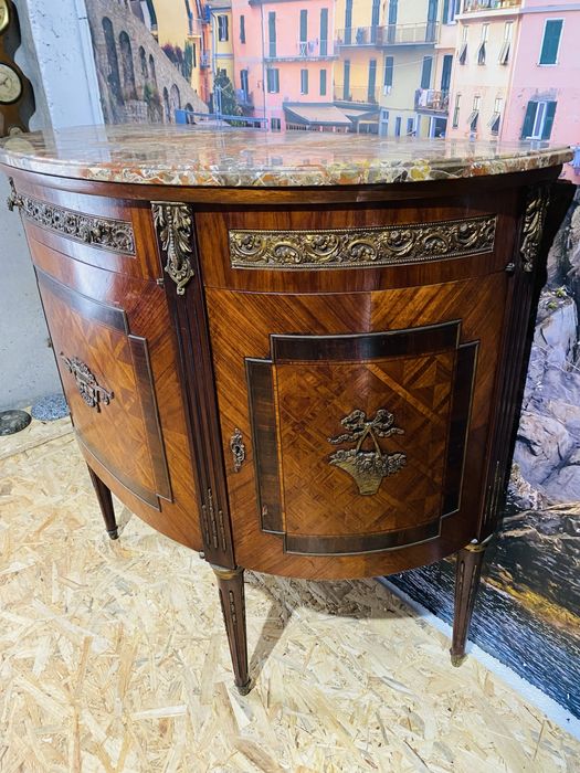 Comoda Vintage Bronz Marmura Intarsi Lemn Masiv Servanta Mobila Antic
