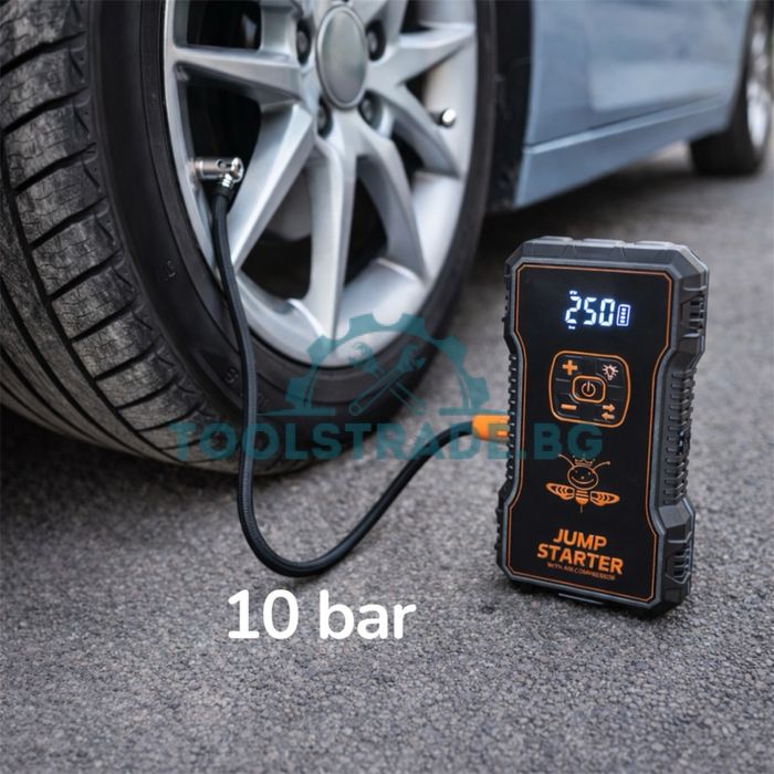 Бустер за аварийно запалване на автомобили 4в1 с вграден компресор