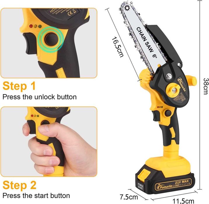 Мини Верижен трион Pomarks с батерия 6 инча трион за клони инструмент