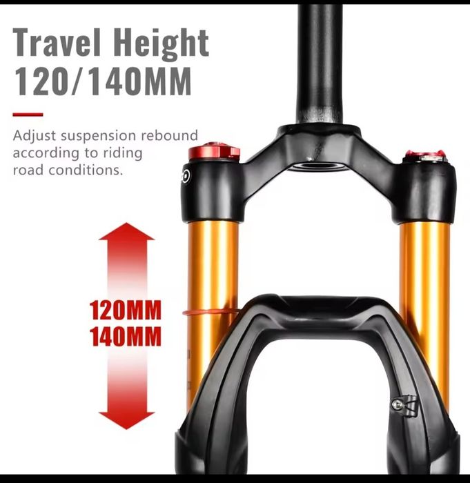 Furca pe aer bicicleta roti 26, gat drept,  cursă 120 blocaj pe ghidon, furca cu suspenie , furca MTB