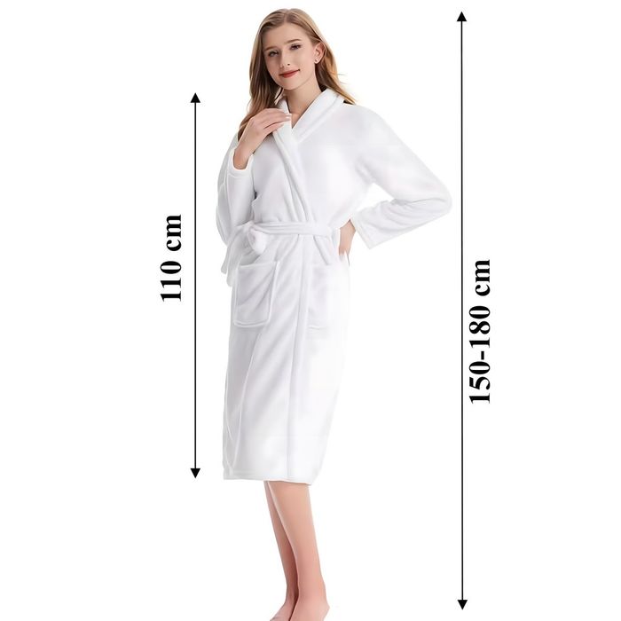 Дамски хотелски халат, класически, удобен, топъл, с връзки, мек, бял