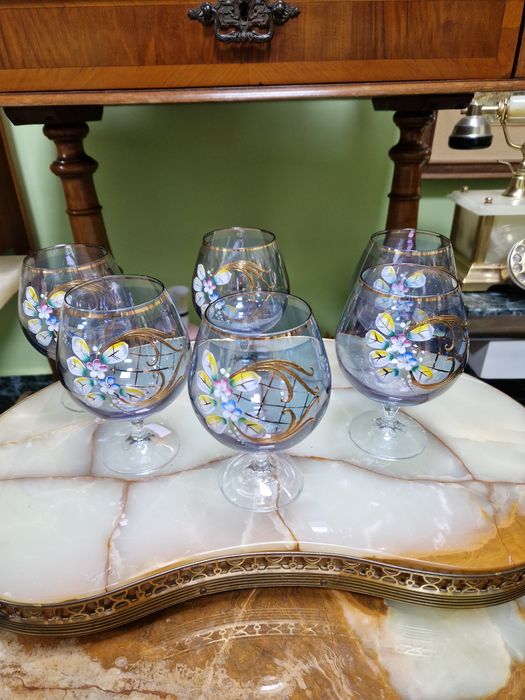 Уникален антикварен кристален сервиз за коняк и бренди Бохемия