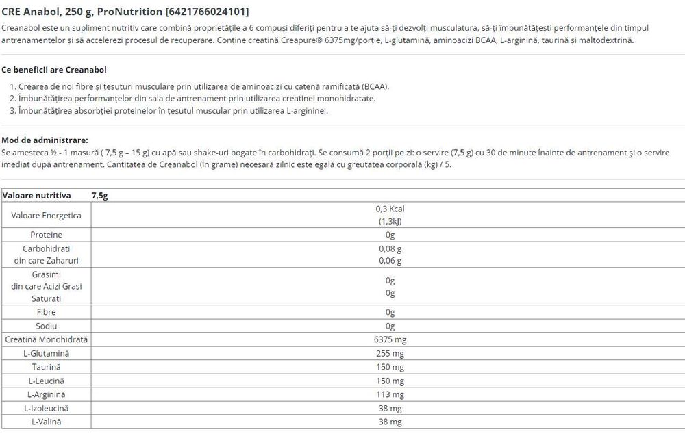 cre anabol, nuca neagra
