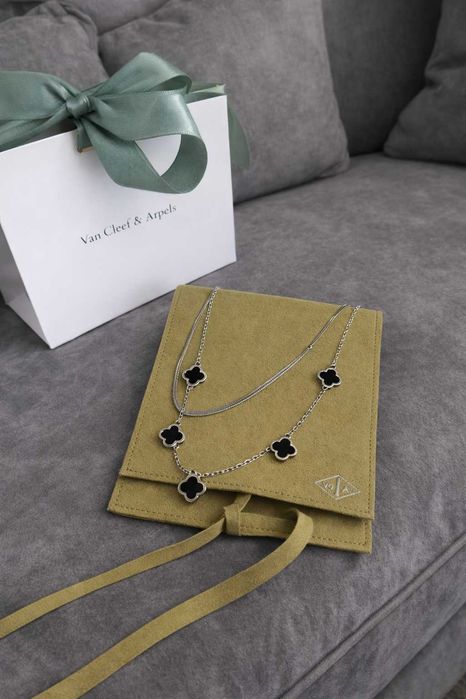 van cleef двойно колие от неръждаема стомана детелини черни черно бижу