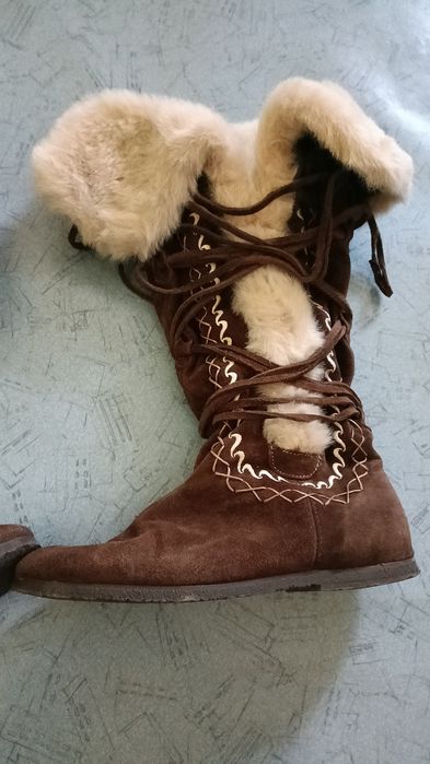 Дамски ботуши естествена кожа с вълна