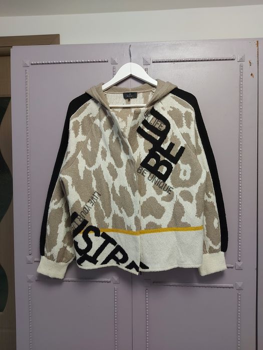 Cardigan/jachetă Monari, tricotată, cu gluga, mărimea XL, animal print