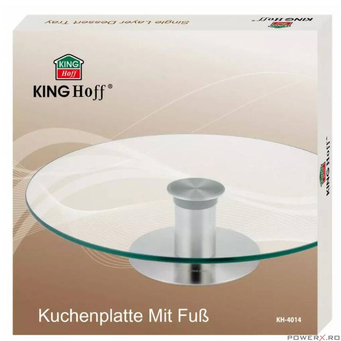 Platou pentru tort, din sticla cu picior metalic, 30 cm, Kinghoff
