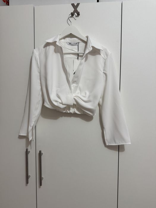 Compleu / set / costum / co ord Zara pantaloni wide leg top crop M