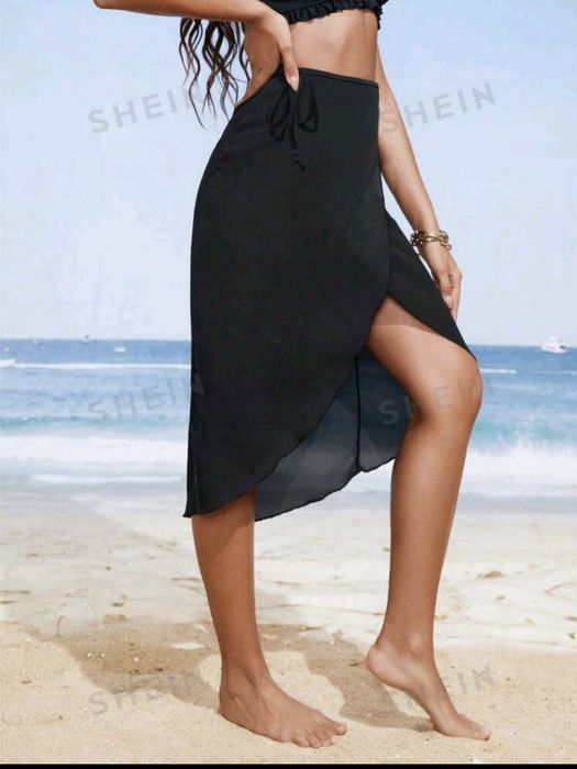 Pareo sarong eșarfă plaja cu șireturi nou negru măsură S-M