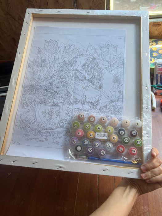 Set Pictură pe Numere Acuarello - Model Iepurași de Paște, 40x50 cm".