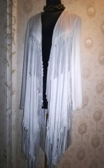 Cartigan texan cu franjuri gri perlat, deosebit