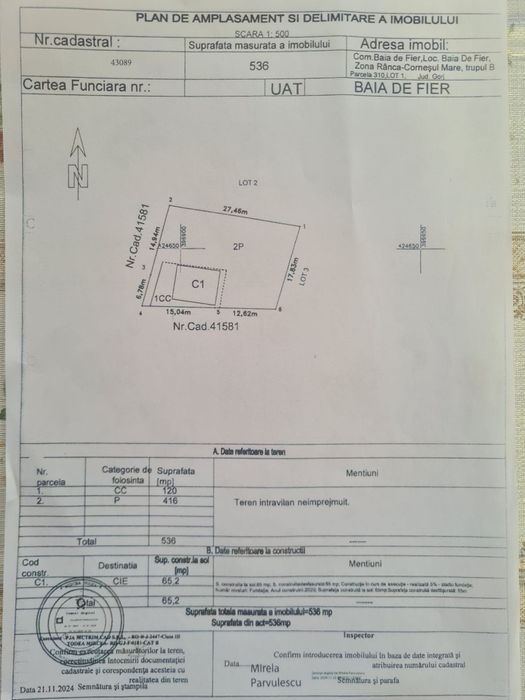Proprietar vând parcele teren intravilan Rânca