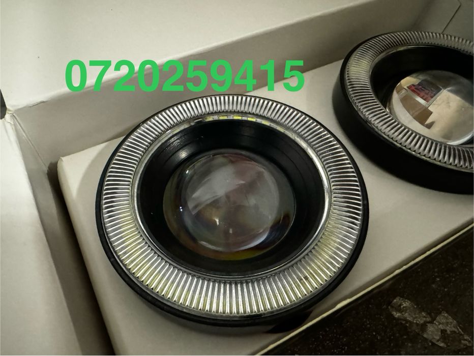 Set 2 Proiectoare LED ceata cu Lupa si Angel Eyes 86 mm 12v doua faze