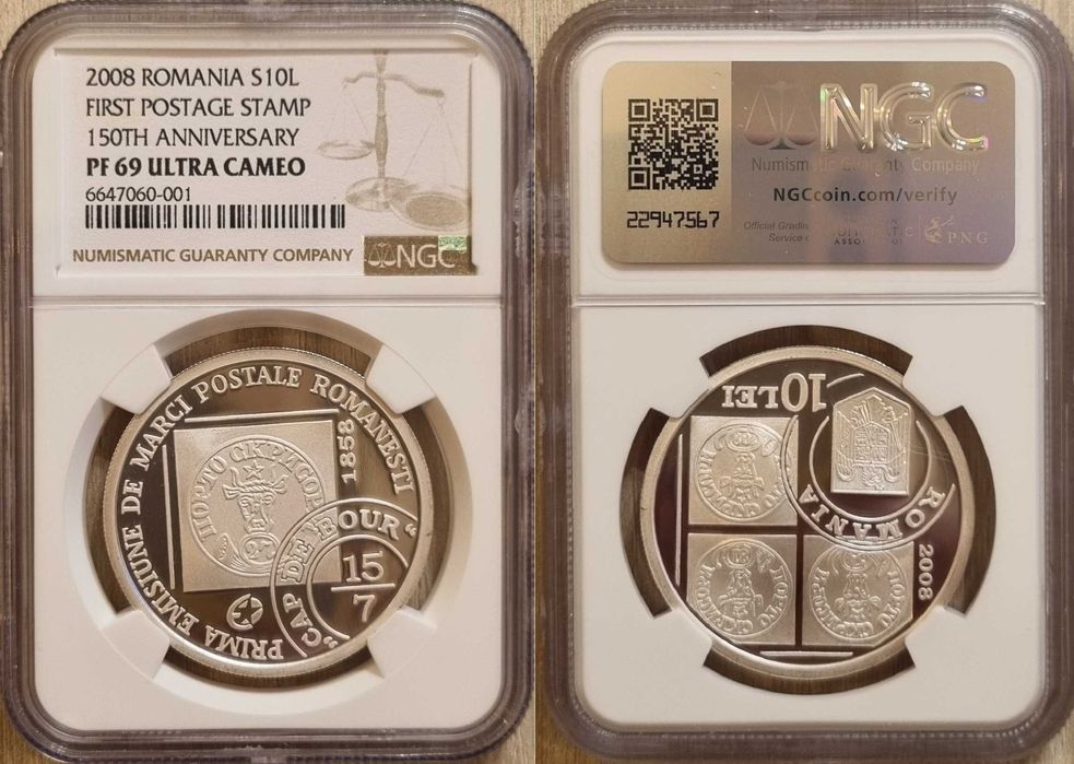 Moneda BNR 10 lei argint Cap de Bour gradata NGC PF 69 UC